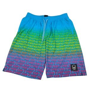 RedSand Mens Board Shorts Blue Gradient Logo Print Swim Trunks Size Large L